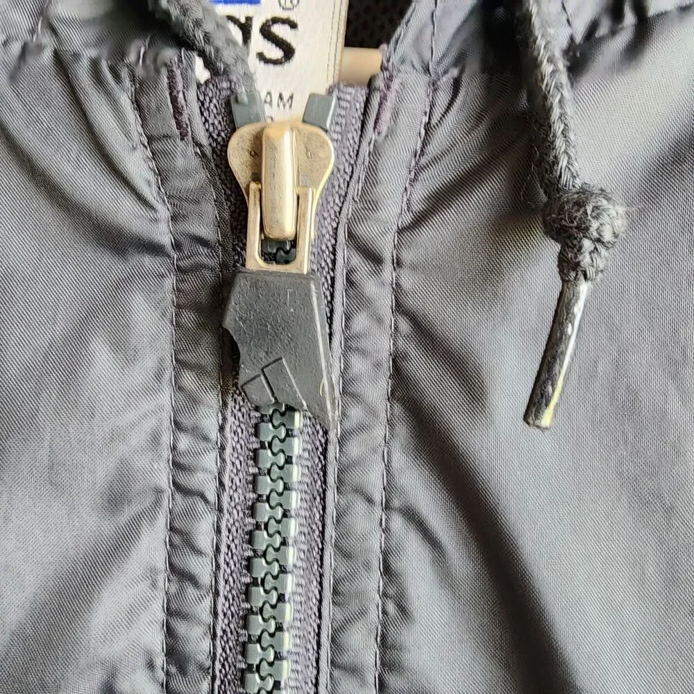 Vintage Adidas Windbreaker Jacket Men’s Size L Gray Orange 3-Stripes Hooded Zip